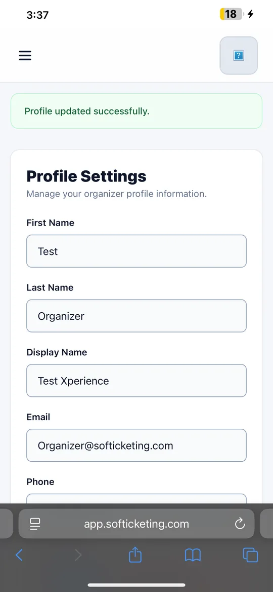 Softickets Pro organiser dashboard